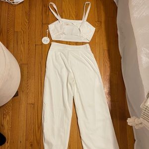 White Crop Top and Wide Leg Pant Set